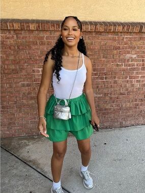 Green Tiered Ruffle Shorts